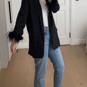 NWT Satin Blazer with Feather Cuffs from Strut & Bolt